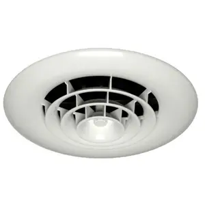 Havaco Quick Connect HT-GRB-R1D White Round Ceiling Diffuser 8-7-6 in. Reducing Boot and Rotary Damper, Multi-Size, Paintable, Round Shape
