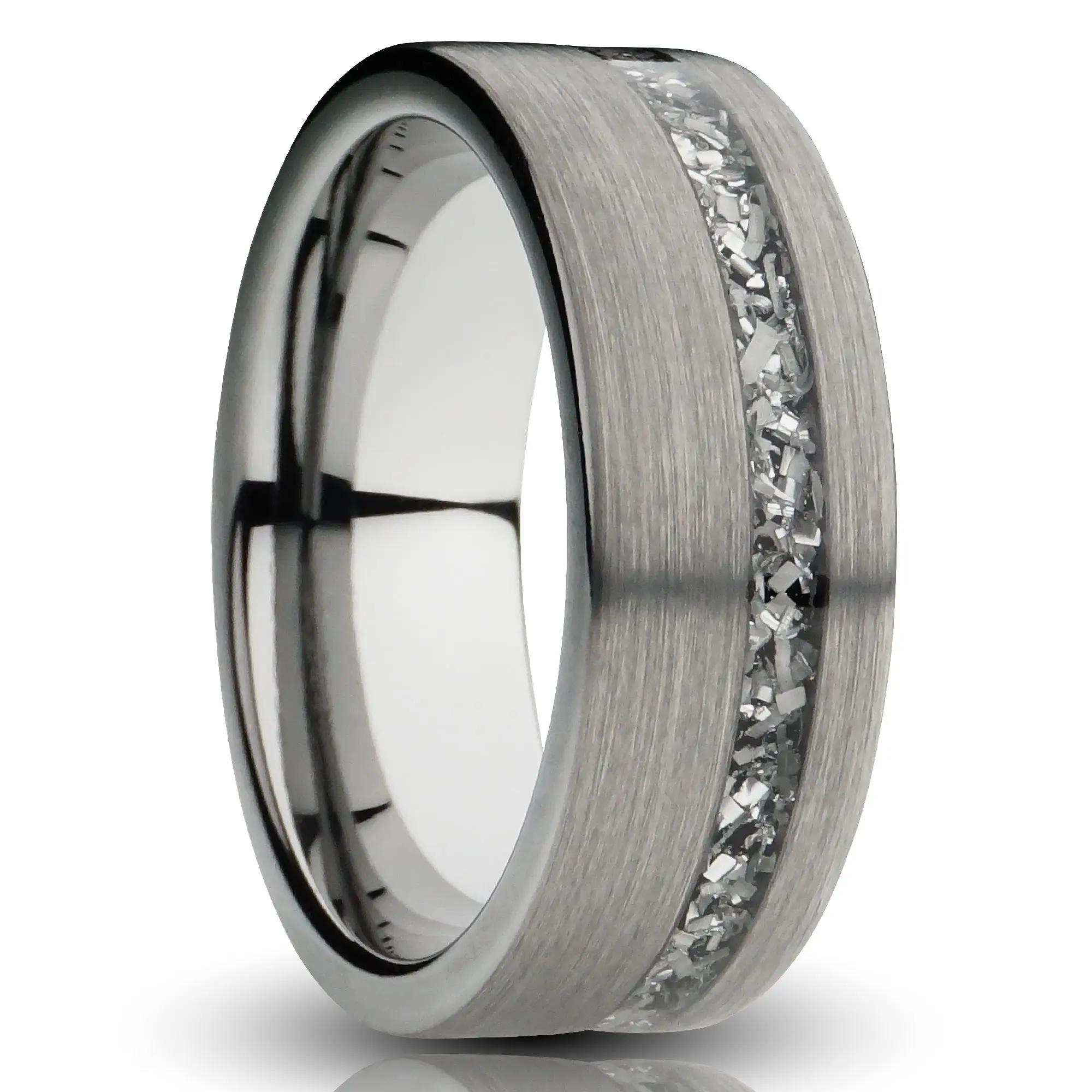 Silver Tungsten Ring With Meteorite Inlay - 8MM