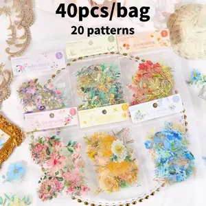 40 Sheets/pack Roaming Dreams Vintage Flower Plant Stickers, Decorative Stick Labels for Diary Album, Handmade Scrapbooking Material DIY