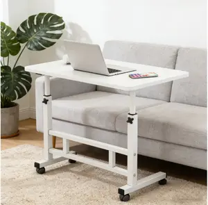 Height-Adjustable Mobile Laptop white Table – Rolling Workstation Desk with Dual Shelves for Bed, Dorm & Office