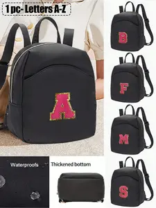 Fashionable rose red fur embroidered letter A-Z backpack, ideal for leisure travel and school, equipped with convenient zippers, fashionable daily backpack, suitable for students' school and daily use, leisure travel backpack