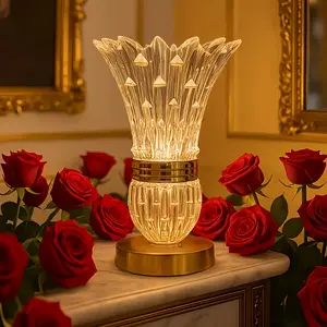Luxury-inspired bedroom LED charging crystal table lamp for living rooms, hotel projects, villas, and interior badminton court design. Crystal vase LED reading lamp with three-color adjustment, perfect for home decor. Does not include USB cable.