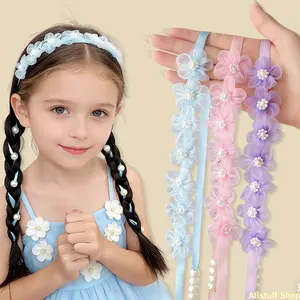 1pc Spring New Style Organza Flower Long Ribbon Braided Headband, Fashionable Bohemian Style Girls' Floral Hair Tie, Children's Braided Hair Cord, Suitable for Daily Wear and Holiday Parties
