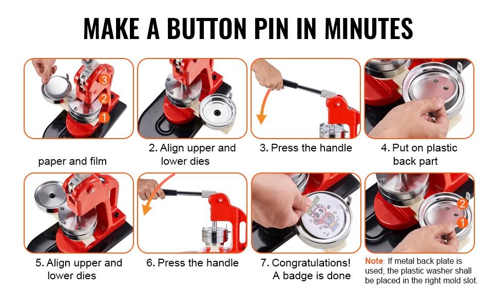 Button Maker Machine For Custom Badges And Pins, 3 Inch (75mm) Press Kit With 500 Parts, Badge Pin Press Tool, DIY Craft Equipment, Button Making Starter Kit, Adjustable Lever, Durable Steel Construction, Includes Parts And Guide