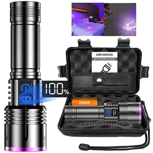 365NM UV Flashlight, Upgraded Digital Display Rechargeable Ultraviolet Black Light with Stepless Dimming & Power Indicator, Lithium Battery for Cat Ringworm, Jewelry, Vegetable, Chemical Agent, Wood Anti-Counterfeiting Detection