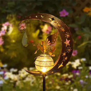 Solar Powered Iron Moon Fairy Light, 1/2 Counts Waterproof Solar Garden Light, Outdoor Garden Decoration, Decorative Light for Patio, Walkway, Lawn, Garden, Outdoor Garden Lantern