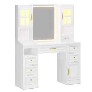 LED Makeup Vanity with Mirror Charging Station White
