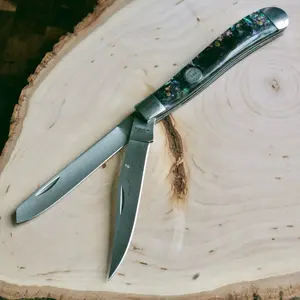 2 Blade Pocket Knife 3.75” Classic Folding Knife Trapper Stainless Steel Purple