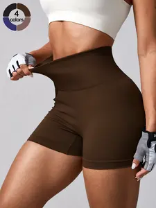 Women's High Waist Seamless Cycling Shorts, Seamless Athletic Shorts, Athletic Wear Shorts, High Waisted Shorts, Stretchy Skin-Friendly Quick-Dry Fabric, Wide Elastic Waistband, Slimming Fit, Five-Inch Leggings