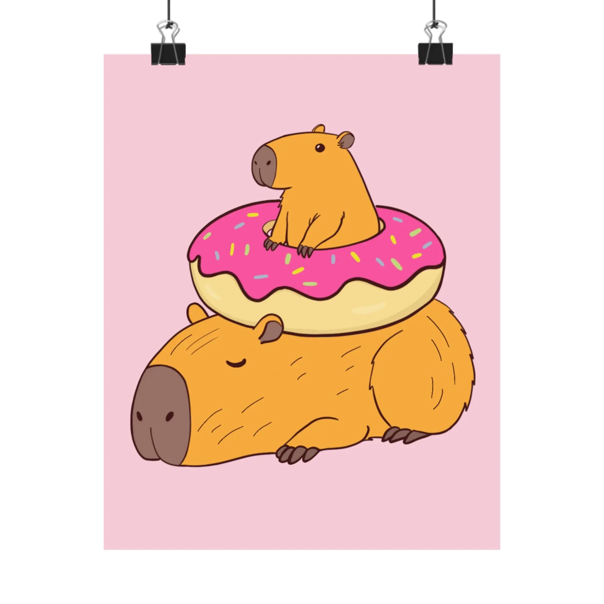 Cute & Funny Capybara Wall Art Print – Capybara Donut Bliss