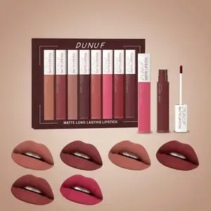DUNUF 8pcs Matte Waterproof Long-Lasting Lipstick & Lipgloss Set, Sweatproof Non-Stick Cup Easy Color High-End Women's Makeup Cosmetics