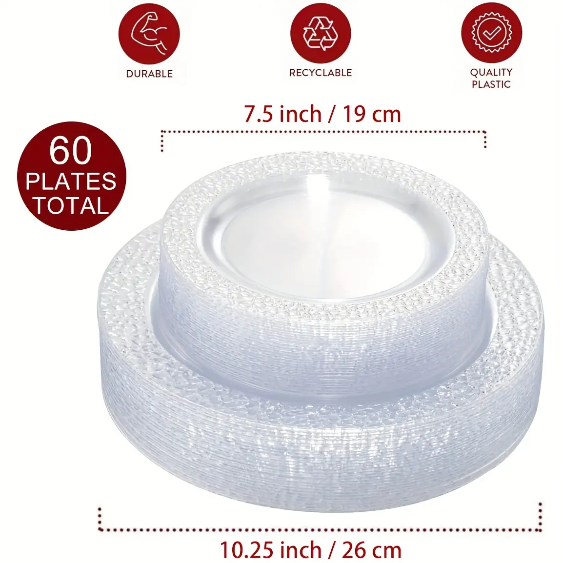 New 60PCS Heavy-Duty Clear Plastic Plates Set - Durable Shatter-Resistant and Disposable Dinnerware for Party Wedding and Everyday Dining - WDF Brand Transparent BPA-Free and Easy to Clean