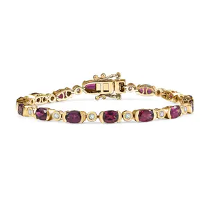 D'Joy Premium Radiant Ember Garnet and Moissanite 8.20 ctw Twilight Flame Bracelet in 18K Vermeil Yellow Gold Over Sterling Silver 6.50 In Christmas Gifts