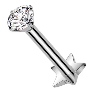 Prong Clear CZ Star Disk Titanium Threadless Labret