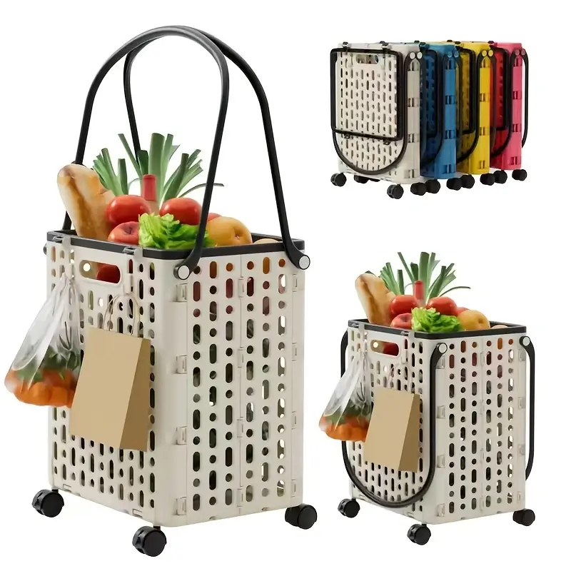 Heavy-Duty Large Foldable Rotating Wheels Utility Cart - Rolling Cart Organization, Household Home Storage Solution for Grocery Shopping & Home Use with Easy Transport & Space-Saving Design