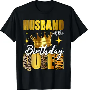 Men's Letter "Husband Of The Birthday Queen Women Bday Party Gift" Print Round Neck Tee, Regular Fit Casual Short Sleeve T-shirt For Summer, Men's Top For Daily Outdoor