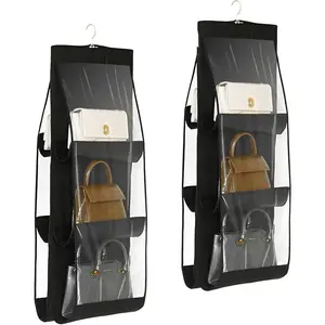 Handbag Storage Hanging Purse Organizer Bedroom Organization Dust-Proof Holder Bag for Wardrobe Closet (Black-2Pack)