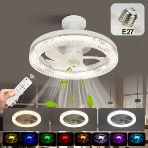 RGB Adjustable Ceiling Fan Light, E27 Bulb with Remote, 3 Speed Settings, Acrylic Shade, Semi Flush Mount, Ultra Quiet Cooling Fan, Adjustable Indoor Lighting