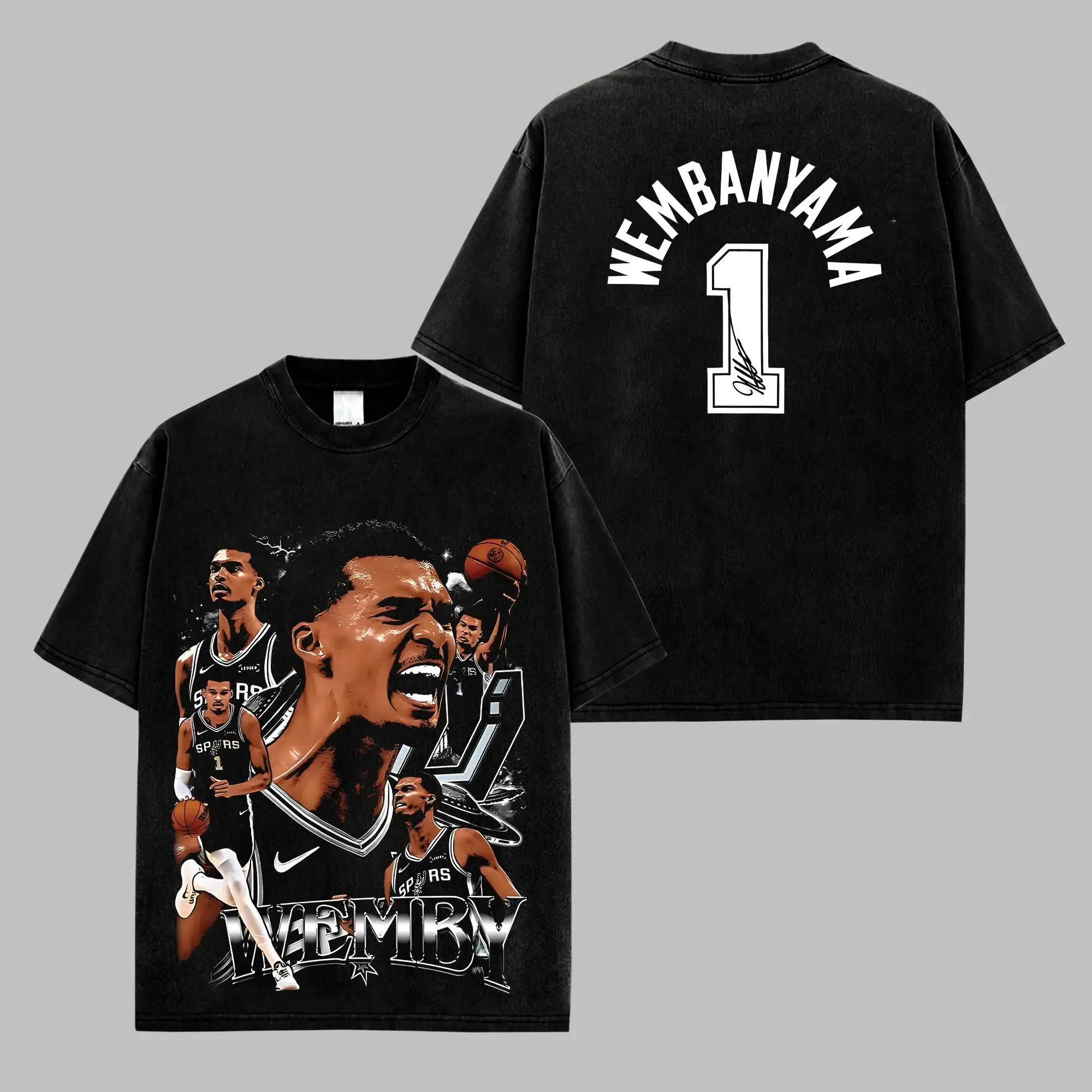 [ 100% Cotton] Victor Wembanyama - Wemby 1 Premium Cotton T-Shirt, Vintage Spurs Phenom Graphic Tee, Basketball Fans Hoops Streetwear Shirt, Victor Fan Merch, Unisex Oversized Sports Gift Tee