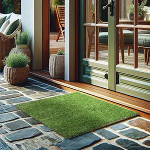 Ottomanson Artificial Faux Grass Rug - Realistic Turf with UV Protection - Perforated for Easy Drainage - Durable, Hose-Off Synthetic Lawn Carpet for Indoor & Outdoor Use