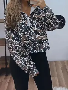 Full Size Camouflage Print Half-Zip Sweatshirt Plus Size