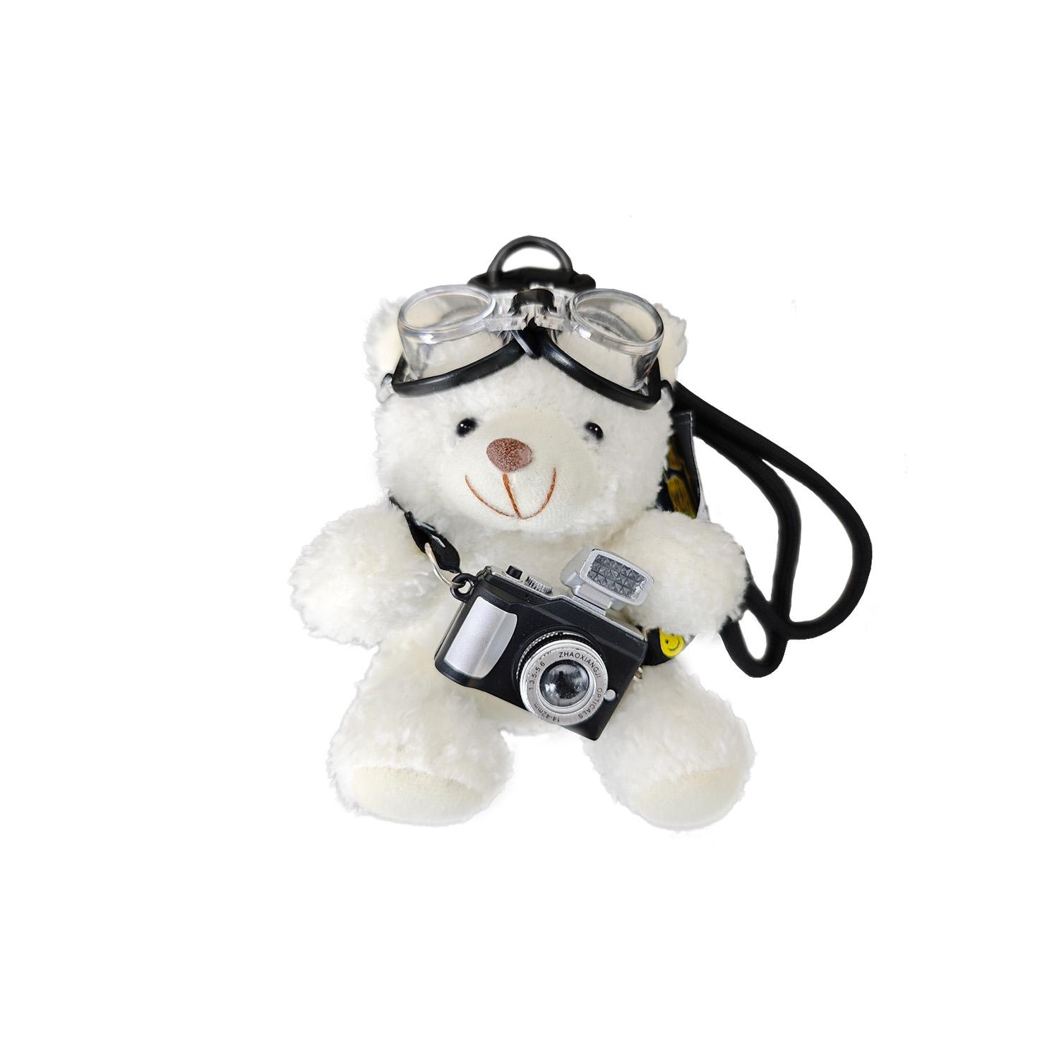 Cute Bear Bag Charms Plush Keychain with Flash Camera &Glass for Handbags Purses Totes Backpacks Adorable &Functional Accessory