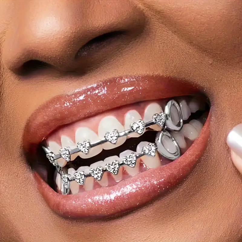 Golden Grillz Set for Women, Hip Hop Costume Jewelry, Decorative Party Accessory for a Complete Hip Hop Look, Golden (Lady)