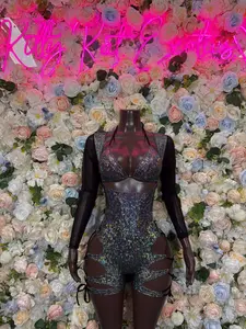 Bottlegirl Outfit Black Metallic Bodysuit - One Piece Bartender Outfit, EDM Dancewear, Party Clubwear