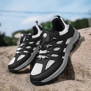 Men's Breathable Hiking  Trail Running Walking Gear Lightweight Athletic Sneakers with Flyknit Mesh Upper Non-Slip Durable Rubber Outdoor Sole for Trekking Camping, Travel protective shoe waterproof non-slip sport shoe  up low top chunky sneaker