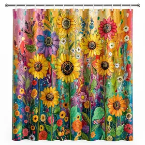 Sunflower Floral Shower Curtain Polyester 72x72 Inch Colorful Botanical Bath Decor for Modern Rustic Aesthetics