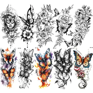 Waterproof Temporary Tattoo Stickers, Multi-Color Rose and Butterfly Designs, Body Art Decor for Arms, Chest, Abdomen, Back, Legs, Unisex, Sticker Tattoos, Tattoo Paper