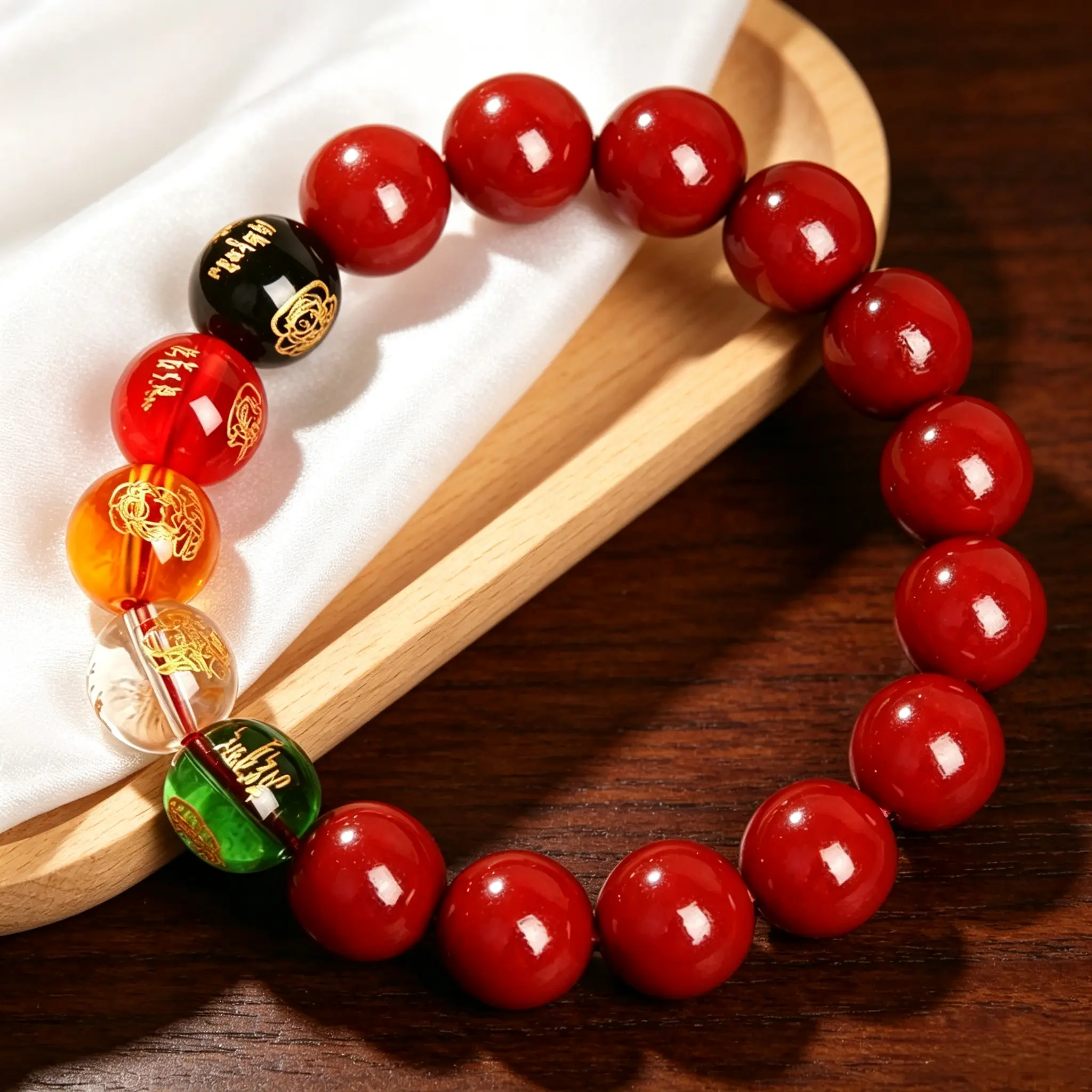 Unisex 5 Fortune Gods Cinnabar Beaded Money Bracelet - Taoist Master Blessed Chinese Feng Shui Jewelry for Wealth Attraction, Energy Boost, 5 Elements Balance, Beaded Jewelry, Arm Candy Accessories, Bracelet Stacking Lucky Gift, Lucky Charm, Traditional