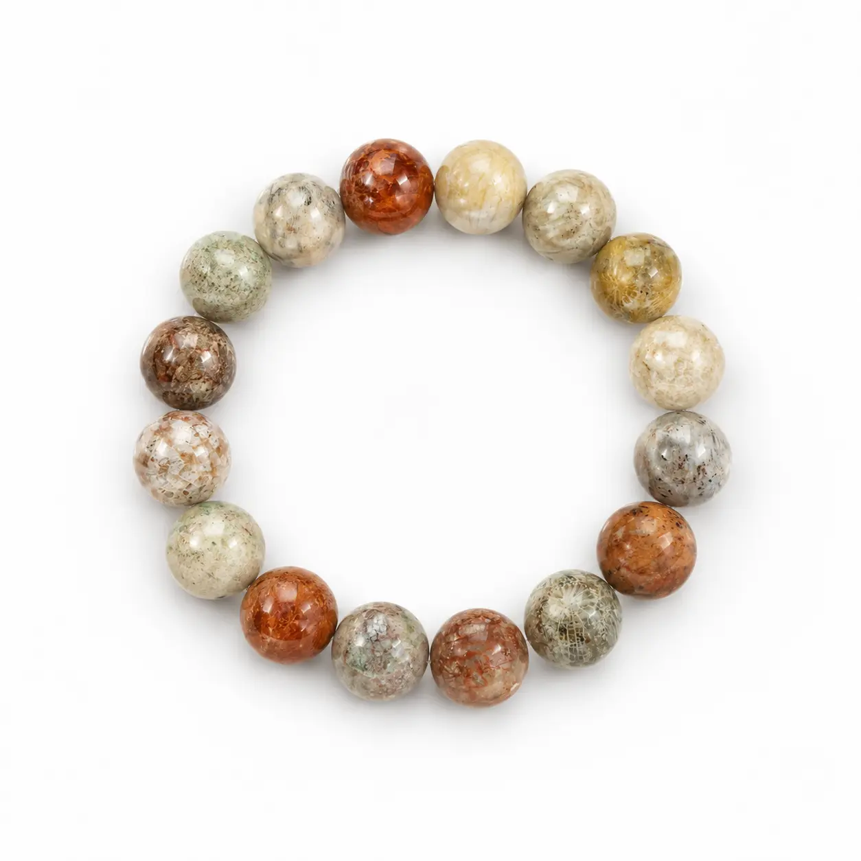 Earth-Tone Crystal Bracelet with Organic Texture, 12mm Polished Natural Stone Beads for Grounding and Emotional Balance, 19cm Jewelry for Adults, Crystal Beads, Grounding Vibe, Polished Surface, 12 Mm, Costume Jewelry, Daily Wear, 12 Mm Beads