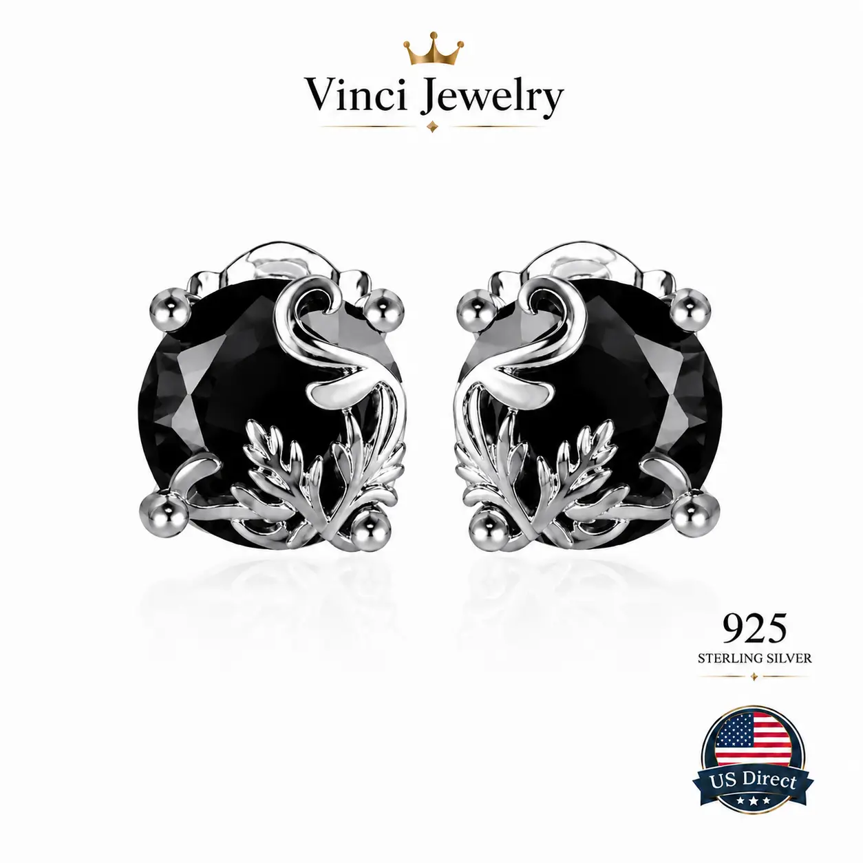 925 sterling silver Vintage Gothic Black Crystal Stud Earrings for Women & Men Luxury Baroque Sterling Silver Floral Filigree Statement Studs Y2K Dark Aesthetic Streetwear Jewelry Party Wedding Evening & Daily Wear Minimal Luxe Gift Style Trend
