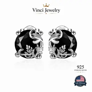 925 sterling silver Vintage Gothic Black Crystal Stud Earrings for Women & Men Luxury Baroque Sterling Silver Floral Filigree Statement Studs Y2K Dark Aesthetic Streetwear Jewelry Party Wedding Evening & Daily Wear Minimal Luxe Gift Style Trend