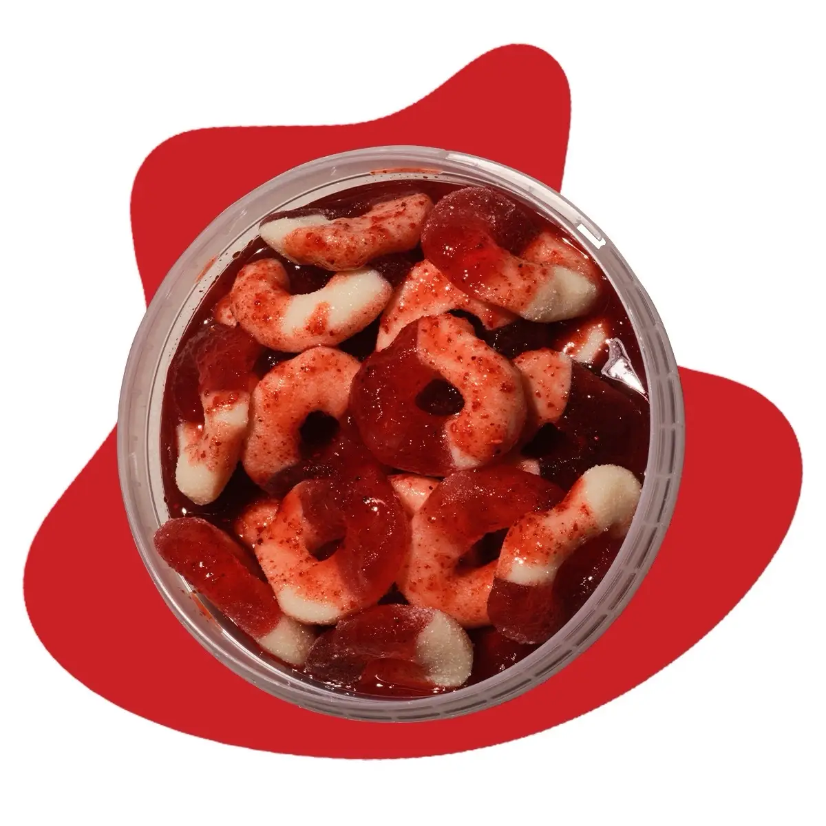 Watermelon flavored rings in chamoy