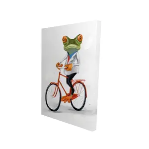 360 Stand Artistic Frog Riding a Bike Canvas Print, 24x36 in. Reptile Animal Artwork, Home Decor Decoration, Ideal Gift for Home Supplies Posters & Prints