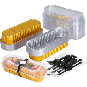 30 Pack Mini Loaf Cake Pan with  and Spoons, 6.8oz Small Disposable  Cake Tin Foil Pans, Rectangular Mini Loaf Bread Pans with  for Baking,Party,Picnics,Holidays ()