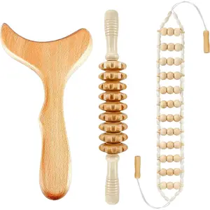 Wood Therapy Massage Tools Kit Wood Massage Roller Rope Tools Kit Body Sculpting Tools for Relax Muscles