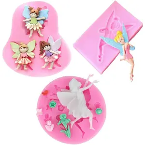 3Pcs/Set Flower Fairy Fondant Mold Angel with Wings Silicone Mold for Cupcake Cake Topper Decorating, Polymer Clay, Crafting, Resin Epoxy, Jewelry Making