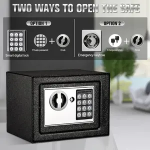Eco-Friendly Durable Industrial Compact Digital Safe with Digital Keypad & 2 Keys - 9.05x6.7x6.7in, 0.23cuft Steel Safe - Wall/Floor Mount - for Bedroom, Home (Black)