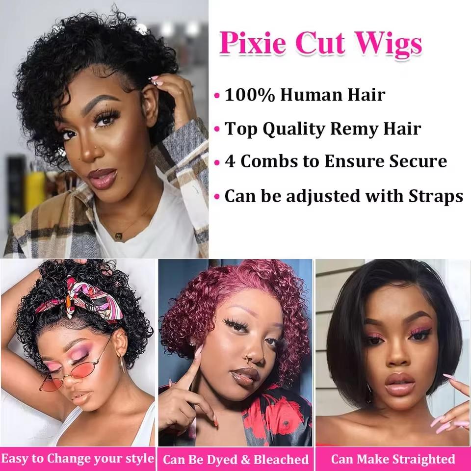 Short Human Hair Wigs for Black Women  Pixie Cut 13x1 Lace Front Wig  150% Density Brazilian Bob Wig  Natural Black Short Lace Wigs