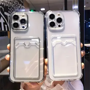 Simple transparent card slot phone case for iPhone - can accommodate wallet/ID/bank card/card box, photo friendly, suitable for iPhone7/8/11/12/13/14/15/16/X/XS/XR/Plus/Pro/Pro Max/SE/Mini series