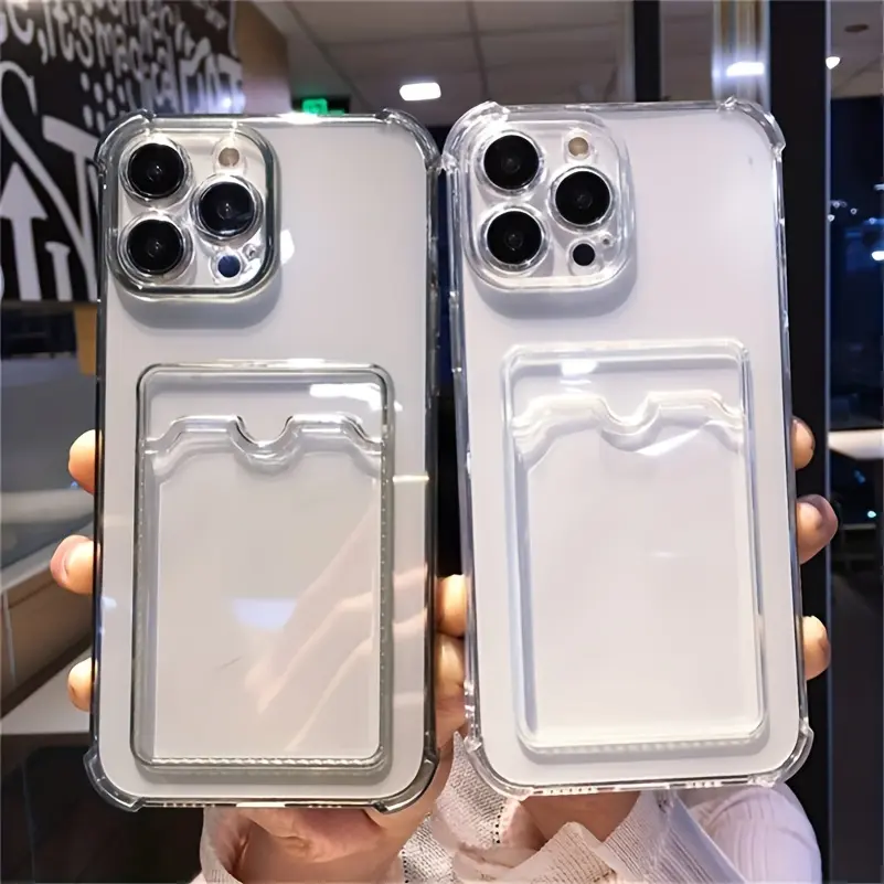 Simple transparent card slot phone case for iPhone - can accommodate wallet/ID/bank card/card box, photo friendly, suitable for iPhone7/8/11/12/13/14/15/16/X/XS/XR/Plus/Pro/Pro Max/SE/Mini series
