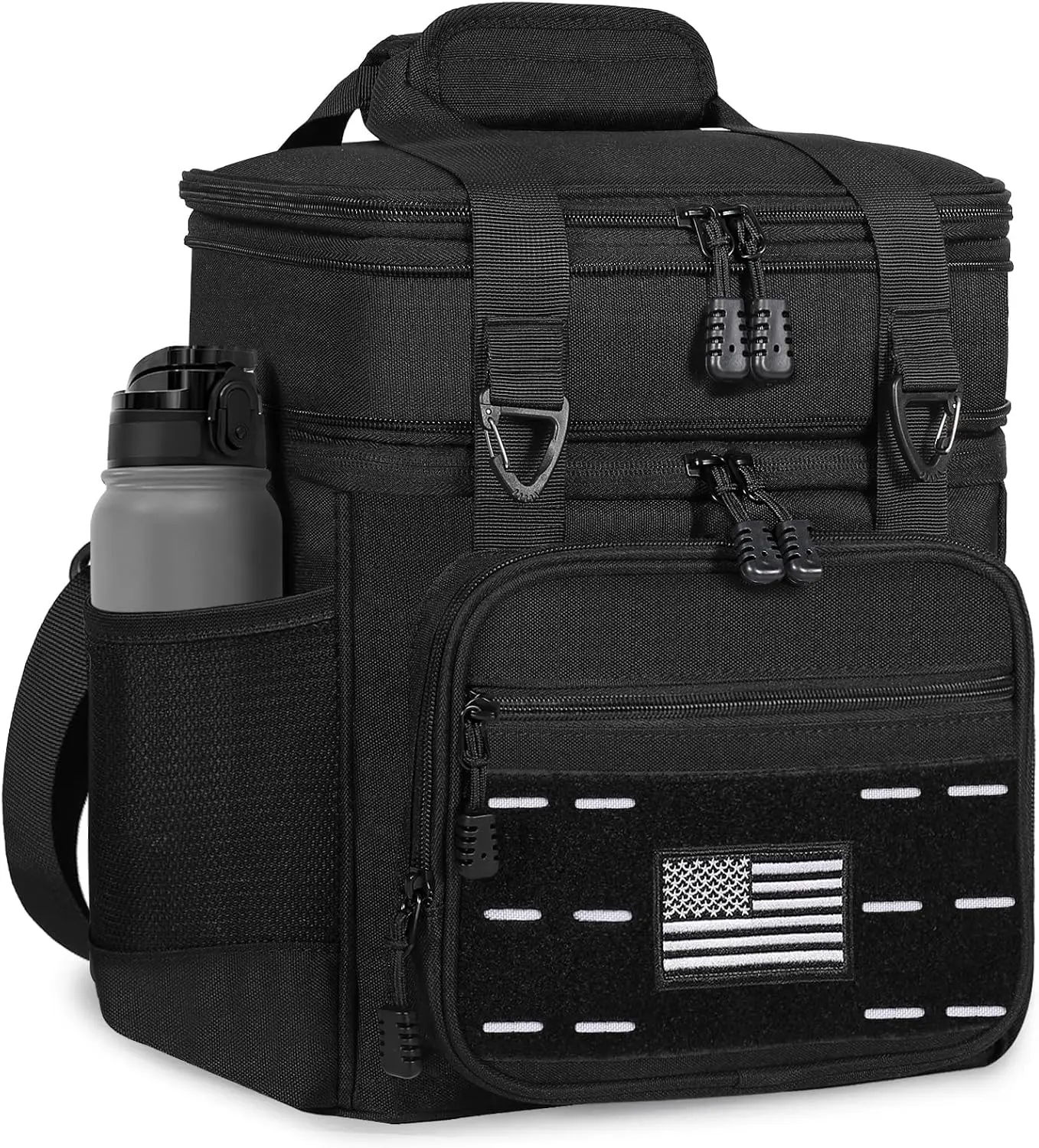 Tactical Expandable Lunch Box, 2 Layer Cooler Bag 15L Black