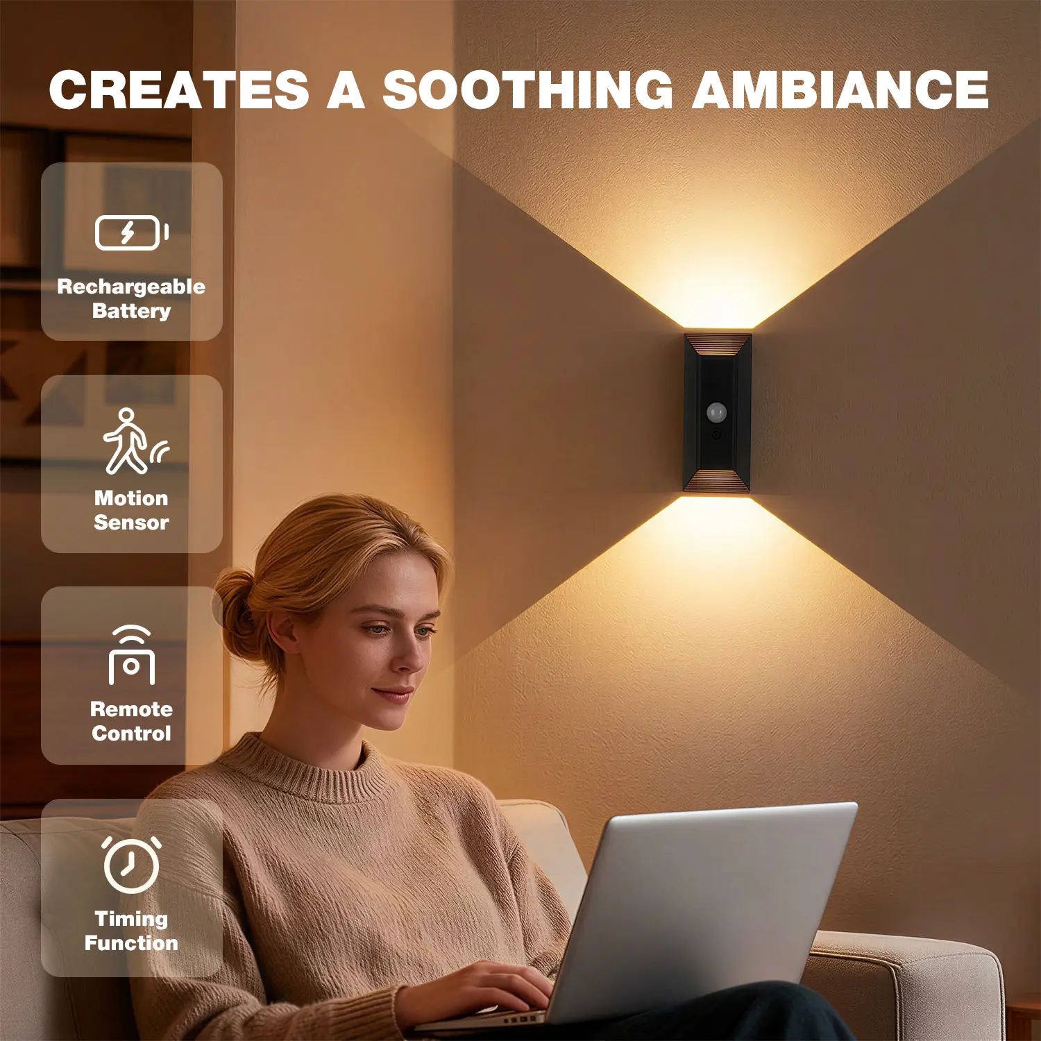 Rechargeable Motion Sensor Wall Sconce, Wireless Magnetic LED Wall Light with Remote Control & Timer, 2000mAh Battery Operated Night Light, 3 Color Temperatures, Dimmable Lamp for Hallway, Stairway, Bathroom, Bedroom