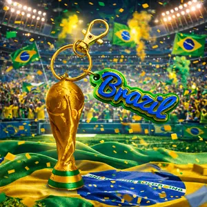 Brazil 2026 World Cup Trophy Keychain 3D Printed Soccer Collectible Team Brazil Football Fan Gear Handmade Custom Durable Lightweight Backpack Charm Brazilian Flag Colors Limited Edition World Cup Gift