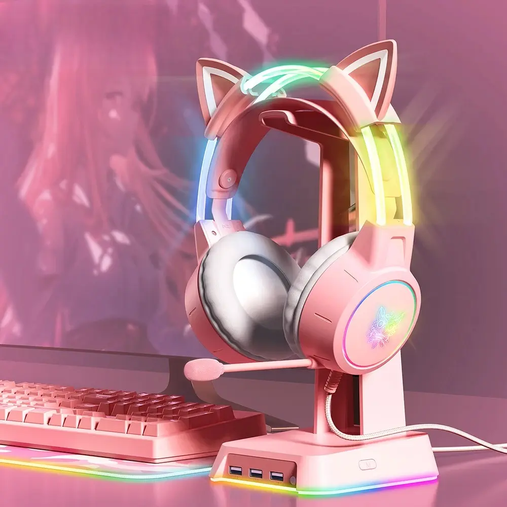 X15 Pro Gaming Headset for Multi-Platform Use, Wired Headphones for PC Computer with RGB Lighting, Transparent Luminous Head Beam, Ambilight Glow, 50mm Drivers, Detachable HD Mic, Button Control, 1-to-2 Splitter Cable Included