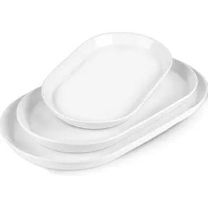 Large Oval Serving Platter Set of 3 (16"/14"/12") - White Ceramic Turkey Platters for Entertaining, Party Serving Tray, Oven Dishwasher Safe
