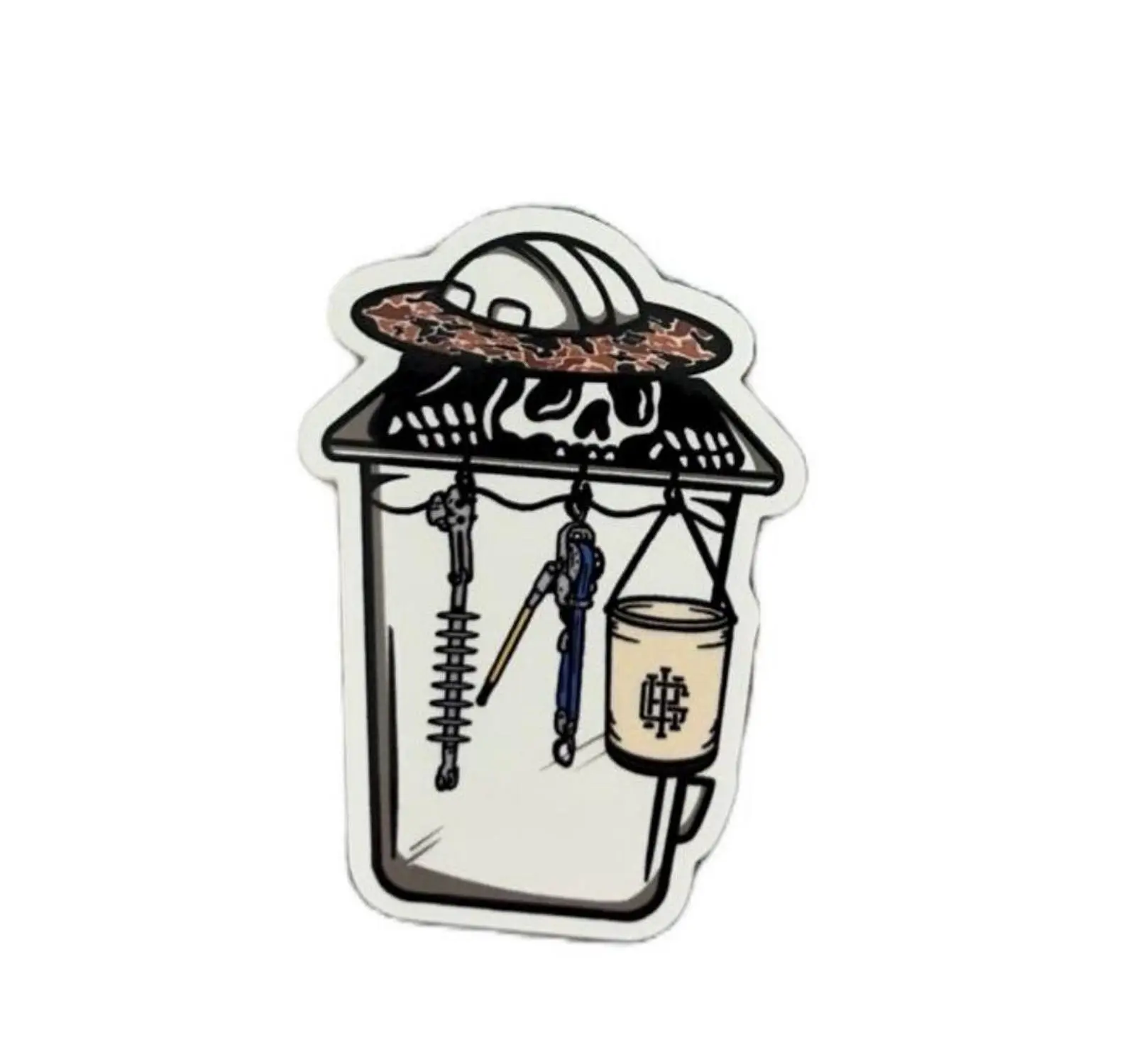 Skeleton Lineman in Bucket Truck Hardhat Sticker - Perfect Gift for Linemen Unique Design Reflects Dedication & Respect for Job